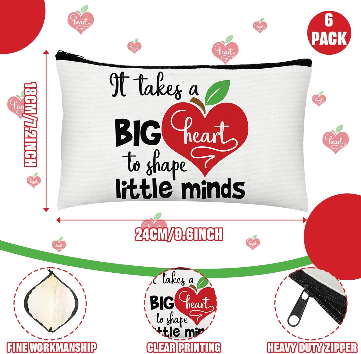 Tondiamo 6 Sets/18 Pcs Valentine's Day Teacher Appreciation Gifts for Women Valentine Gift for Teachers Include 6 Natural Stone Bracelets 6 Cards 6 Canvas Makeup Bags Thank You Gifts from Student - Image 3