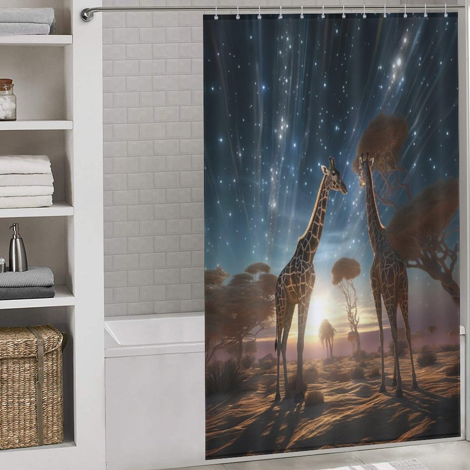 Rideau de douche girafe lavable en tissu anti-éclaboussures avec 12 œillets