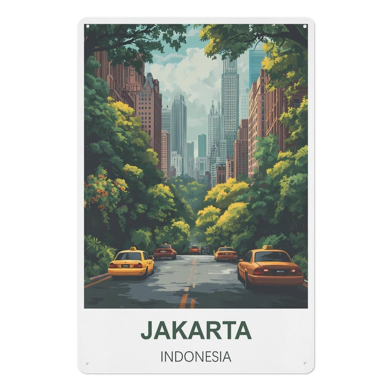 Jakarta Indonesia Retro Design Tin Painting Vintage Tin Sign 08x12inch(20x30cm) Wall Art for Home Office Bedroom Living Room Cafes Wall Decor