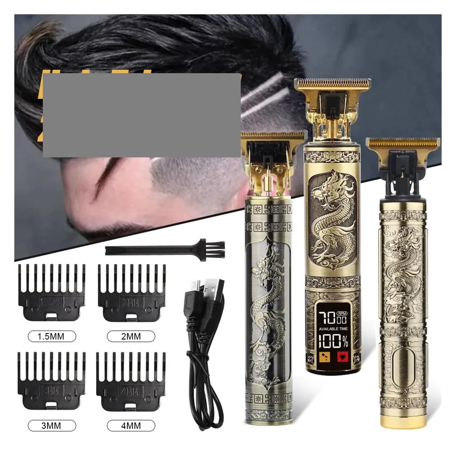 Razors 2023 Vintage Body T9 schnurloser elektrischer Rasierer, Haarschneidemaschine für Herren, Haarschneidemaschine für Herren, Barbier, Bartschneider, USB (Kunststoff Buddha3)
