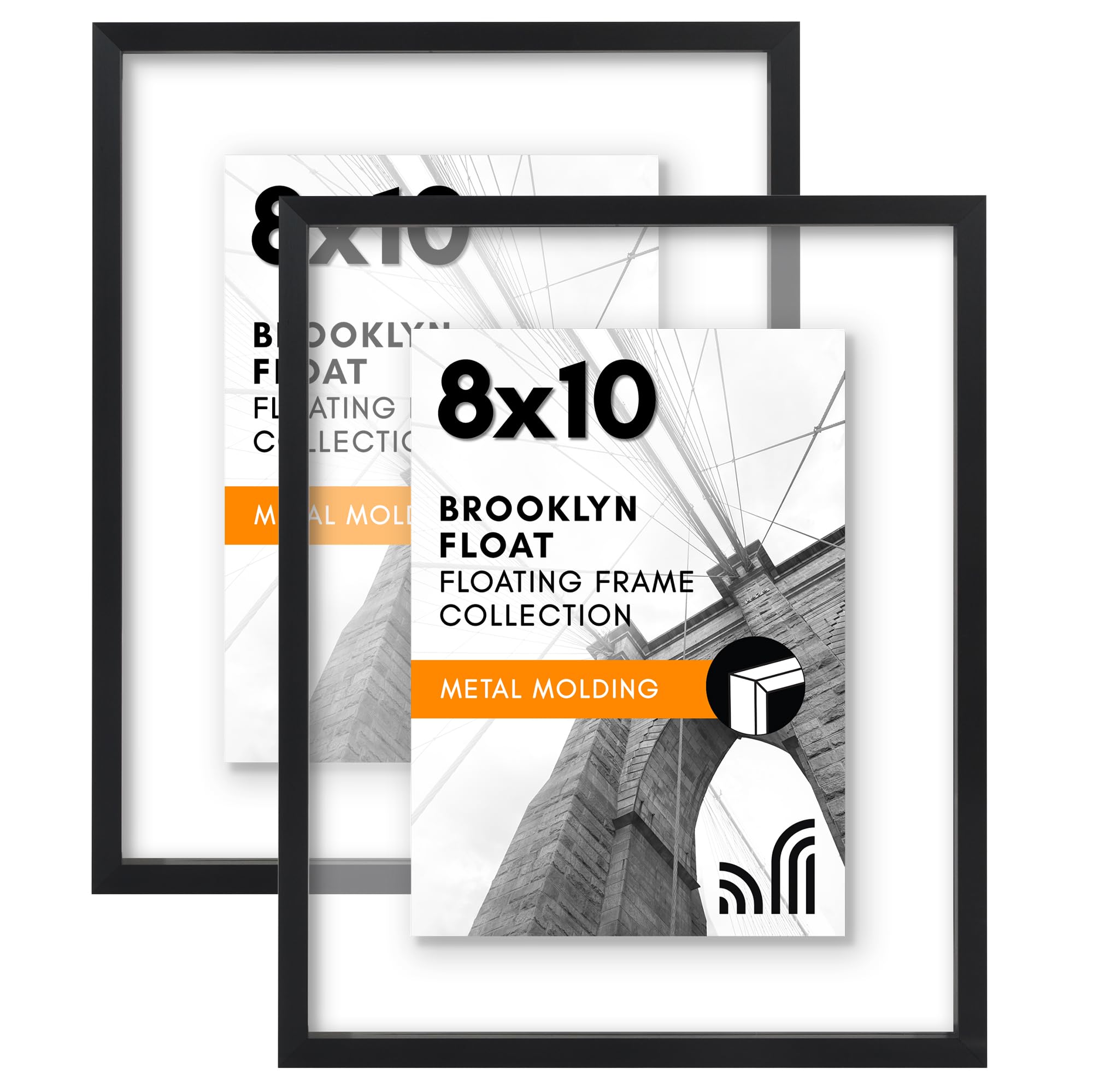 Americanflat Aluminum 8x10 Floating Picture Frame Set of 2 in Black - Use as 8x10 Picture Frame or 5x7 Floating Frame - Photo Frame with Slim Metal Molding and Plexiglass with Hanging Hardware