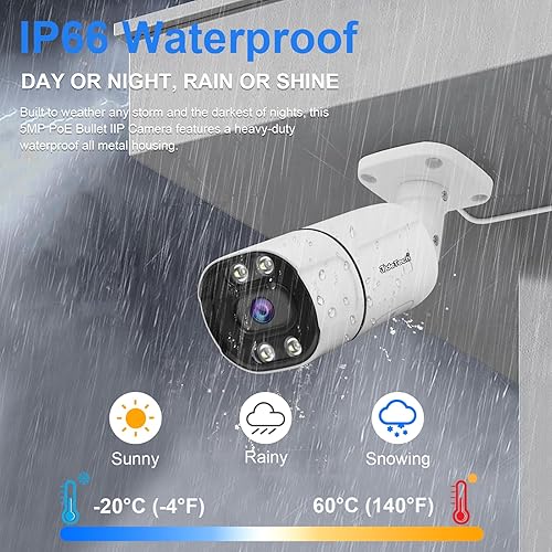 Miniatura 8 de JideTech Cámara bala IP PoE de 5MP para exteriores con audio de 2 vías, cámara de seguridad IP de lente de 0.142 in para interiores, IR de 120 pies,