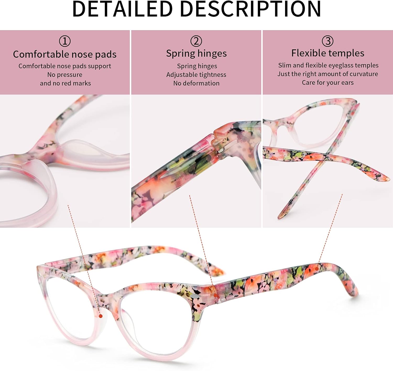 4 Pack Cat Eye Reading Glasses Blue Light Blocking for Women,Stylish Pattern Spring Hinges Computer Readers - Image 3