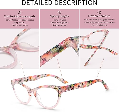 Miniatura 3 de Paquete de 4 lentes de lectura de ojo de gato, bloqueo de luz azul para mujeres, diseño elegante con bisagras de resorte, lectores de computadora