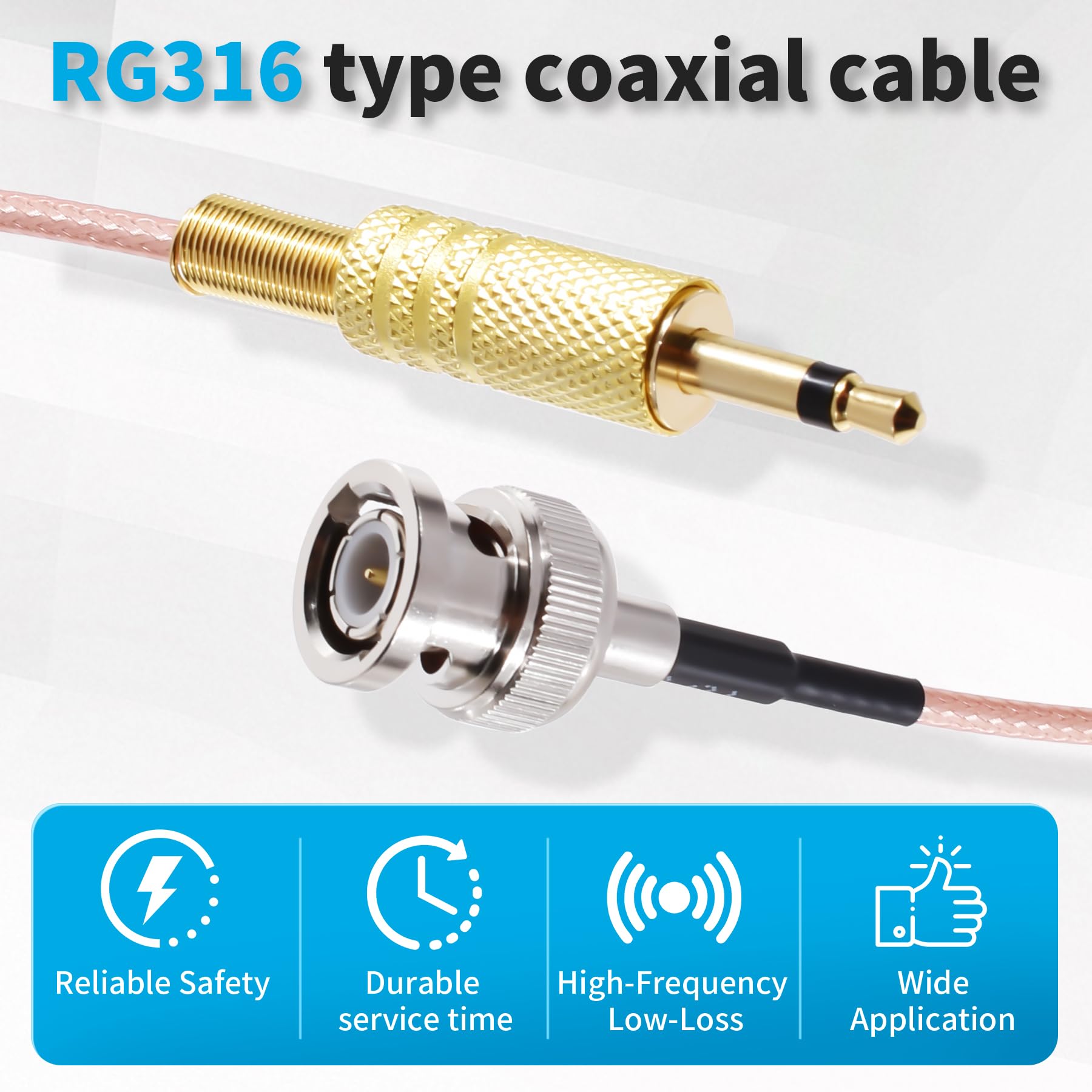 2 cables mono TS macho a BNC macho de 3,5 mm, cable coaxial RG316 de 0,2 m, 50 ohm BNC a 3,5 mm, adaptador TS mono para antenas, radio aficionada
