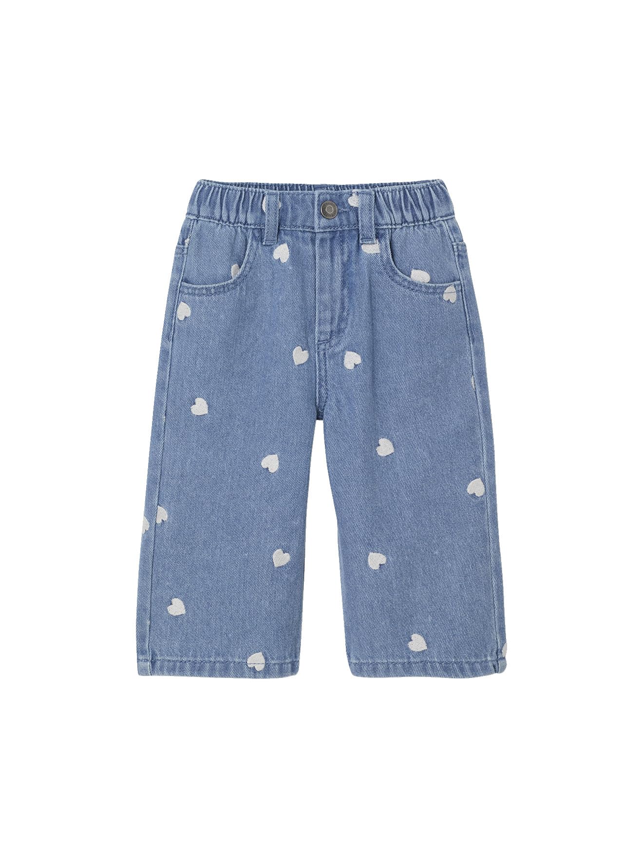 Vertbaudet Weite Baby Jeans mit Herzstickereien, Dehnbund