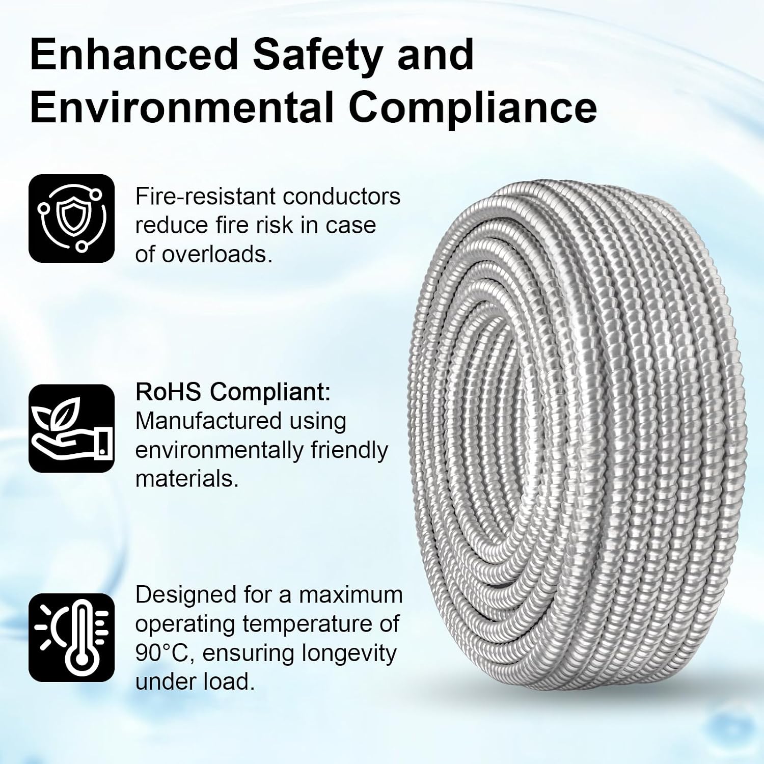 XRDS -RF 6 AWG/3 Metal Clad (MC) Armor Cable with Ground, 5FT 6/3 Stranded Copper Conductors for EV Chargers, Ranges, and Heavy-Duty Feeders, Flexible Aluminum Armor, THHN/THWN Insulation