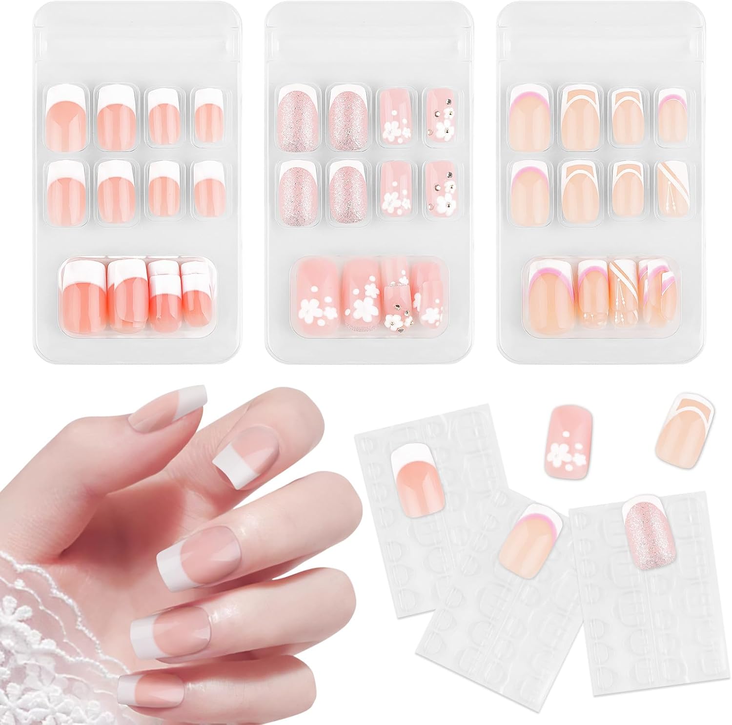 EBANKU 72Pcs French Fake Nails, Pink White French Tip False Nails