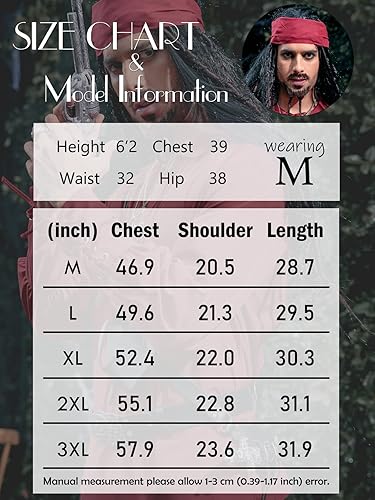 Miniatura 7 de Karlywindow - Disfraz masculino de camisa escocesa medievalde pirata mercenario con cordones y puños anchos