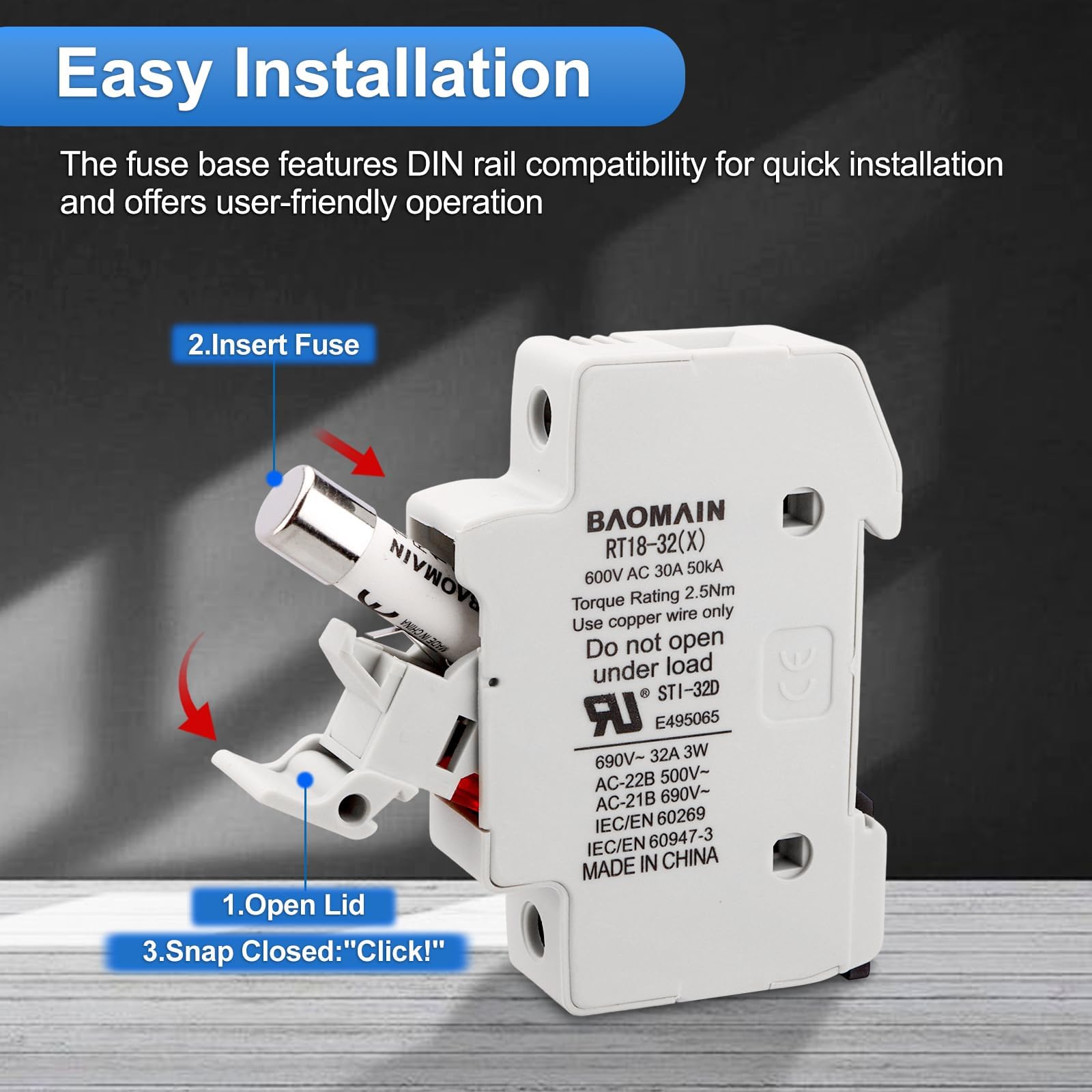 Base Portafusibles RT18-32X CA 380 V 32 A, 1 Polo, 10 X 38 Mm, Montaje