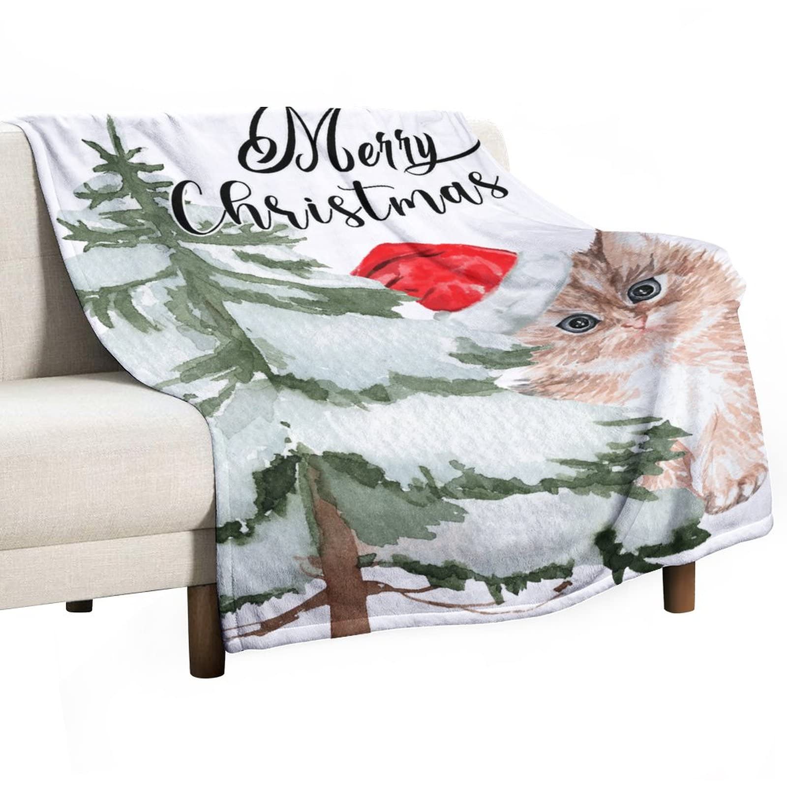 Couverture de Noël en flanelle chat plaid chaud et doux pour lit canapé