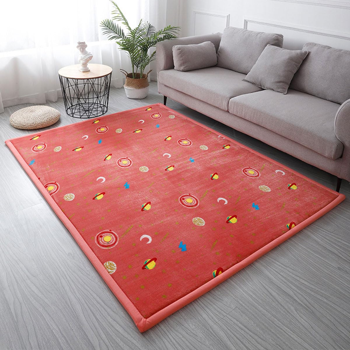 Single tree forest Large Area Rug, 2cm Thick Kids Carpet, Easy to Clean, for Boys and Girls-Pink Red Starry Sky-200 * 200cm — image 1