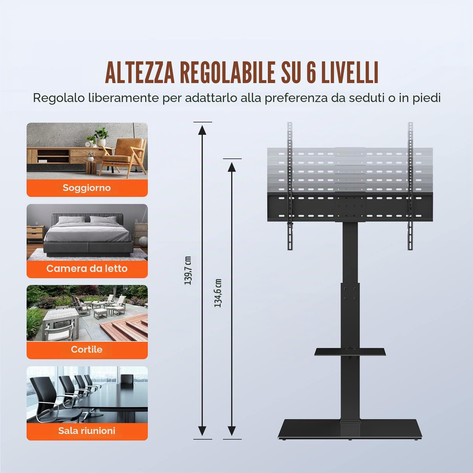 VEVOR Supporto TV Girevole per TV da 32 a 85 pollici, Supporto da Pavimento Altezza Regolabile, Capacità di Carico di 45 kg, VESA massimo 400x800 mm, per Soggiorno, Casa, Ufficio, Aula