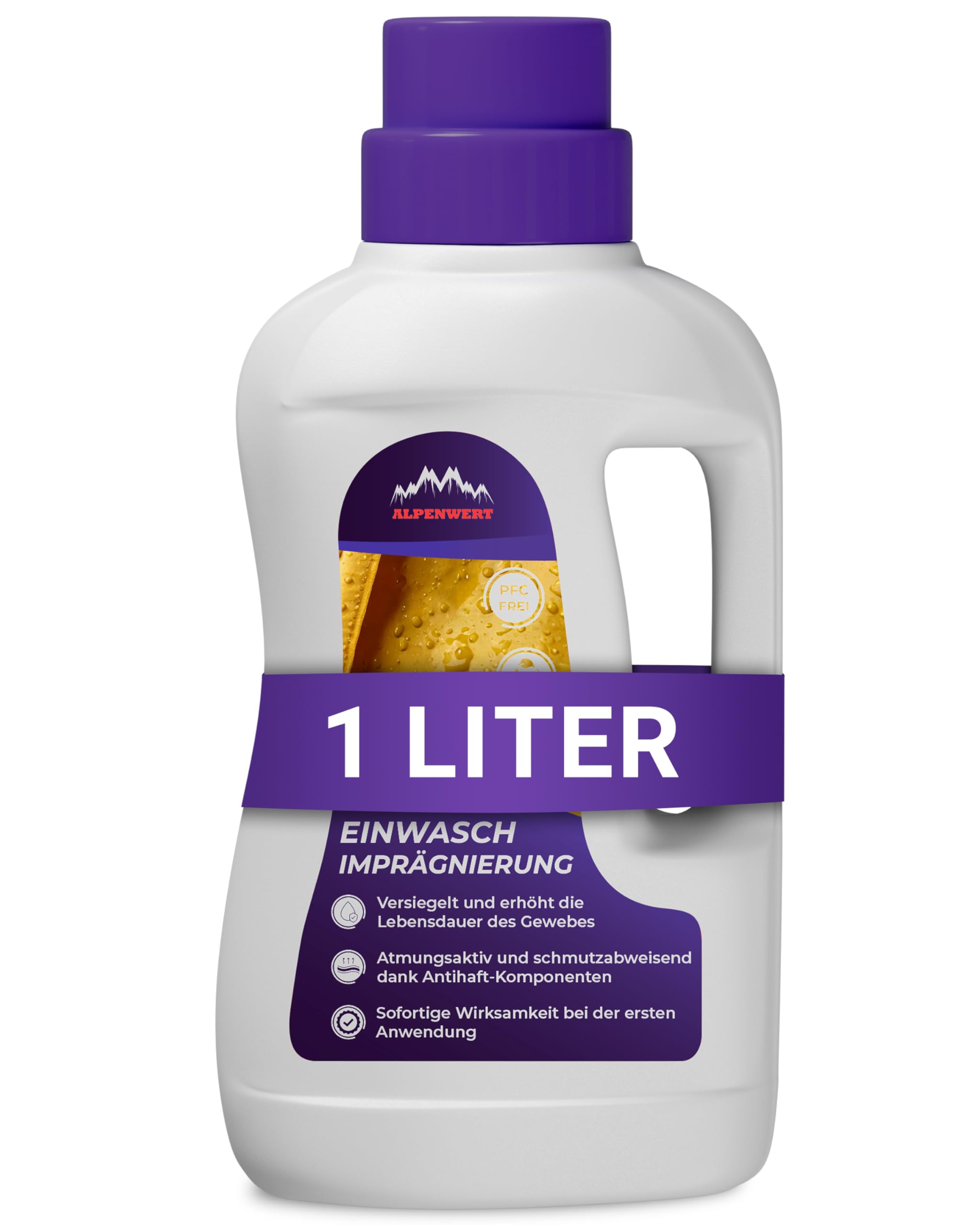 Alpenwert Środek piorący impregnujący, 1 litr [Made in Germany] do odzieży outdoorowej, odzieży funkcyjnej, odzieży narciarskiej, Gore-tex itp. środek piorący, impregnacja jednorazowa