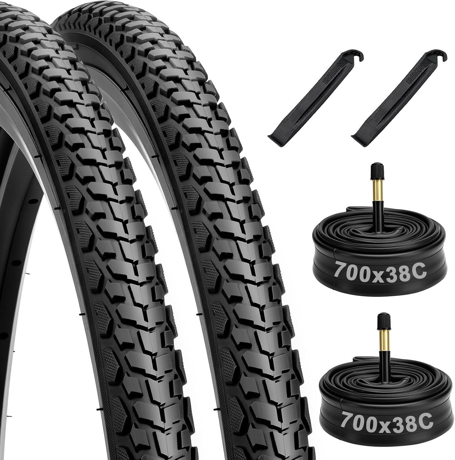 2 Pack 700x38C Bike Tires Set,40-622 Folding Replacement Wear-Resistant Puncture Resistant Bicycle Tires and Tubes Set Includes a Pair of Tire Levers for Road Gravel City Touring Commuter Bikes