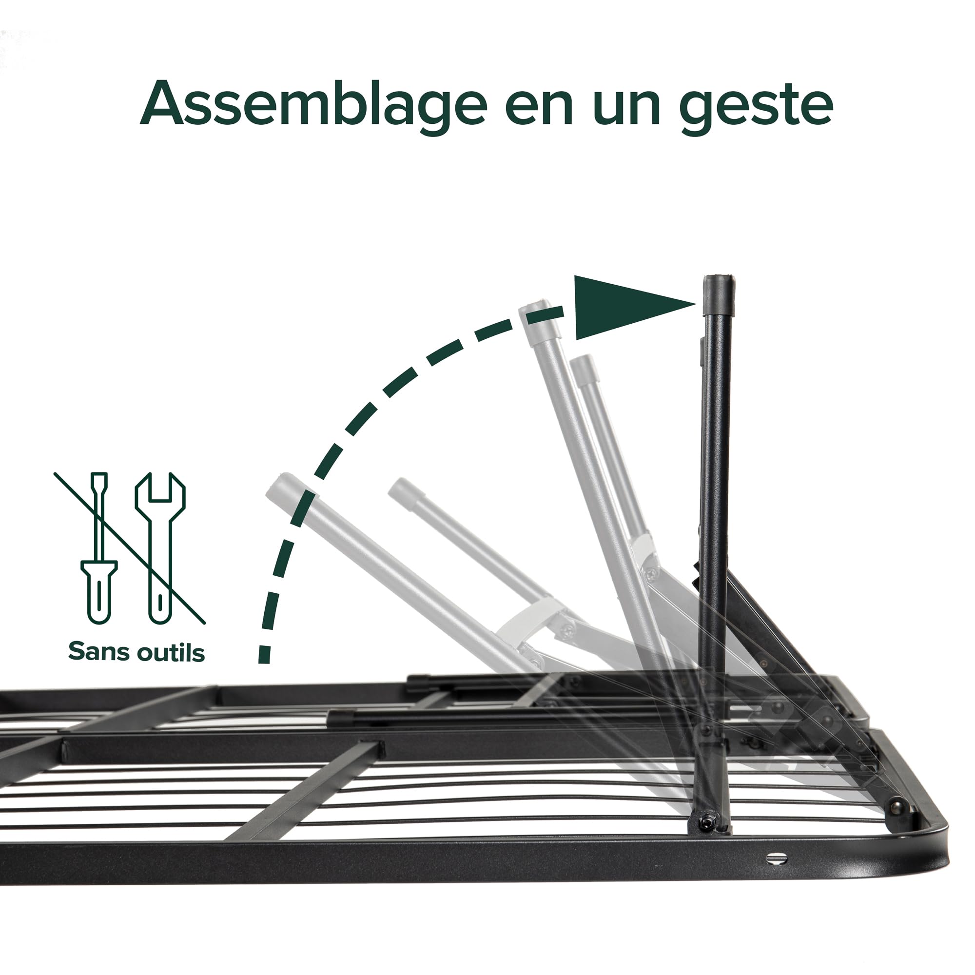 Zinus SmartBase Sommier 140x190 cm Pliable sans Montage - Cadre de Lit 2 Personnes en Métal avec Lattes - Hauteur 33 cm pour Rangement - Noir