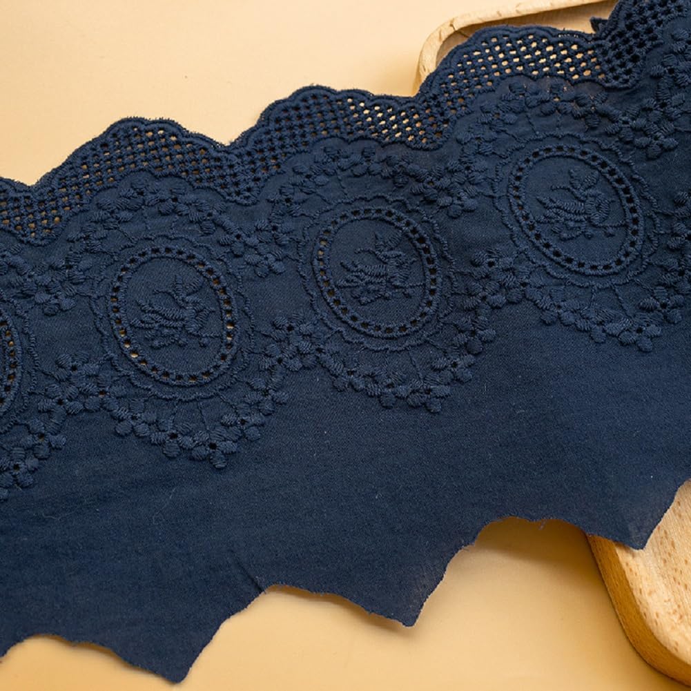 Bordure en dentelle florale bleu marine Yalulu en pur coton pour finitions haute couture