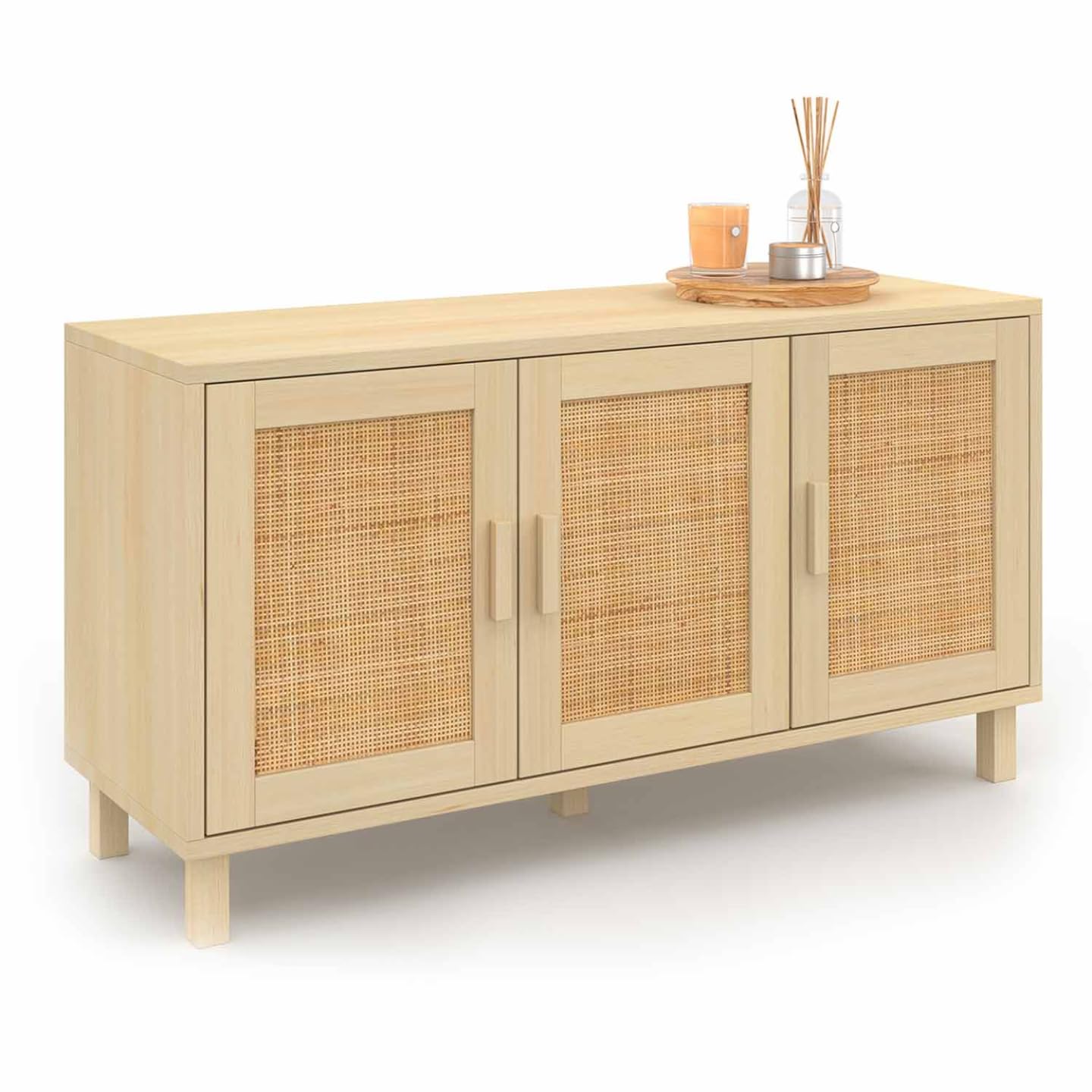 IDMarket - Mueble bajo de estilo vintage de 113 cm ELIN 3 puertas con efecto natural de malla tubular