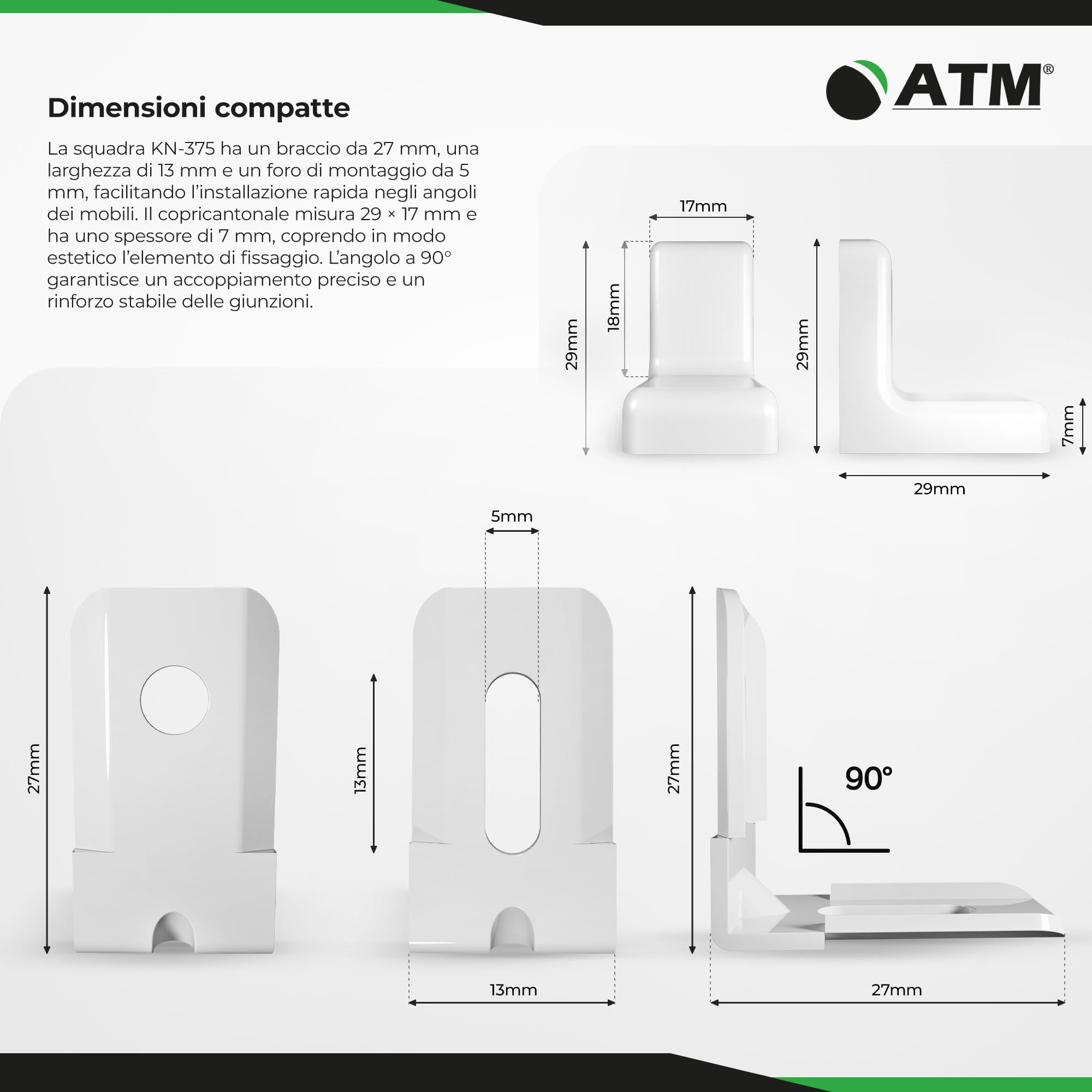 ATM Squadretta Angolare con Copertura Acero – Connettore per Mobili in Acciaio Zincato 90°, Rinforzo per Armadio, Scaffale, Tavolo, Sedia, Letto – Set di 20