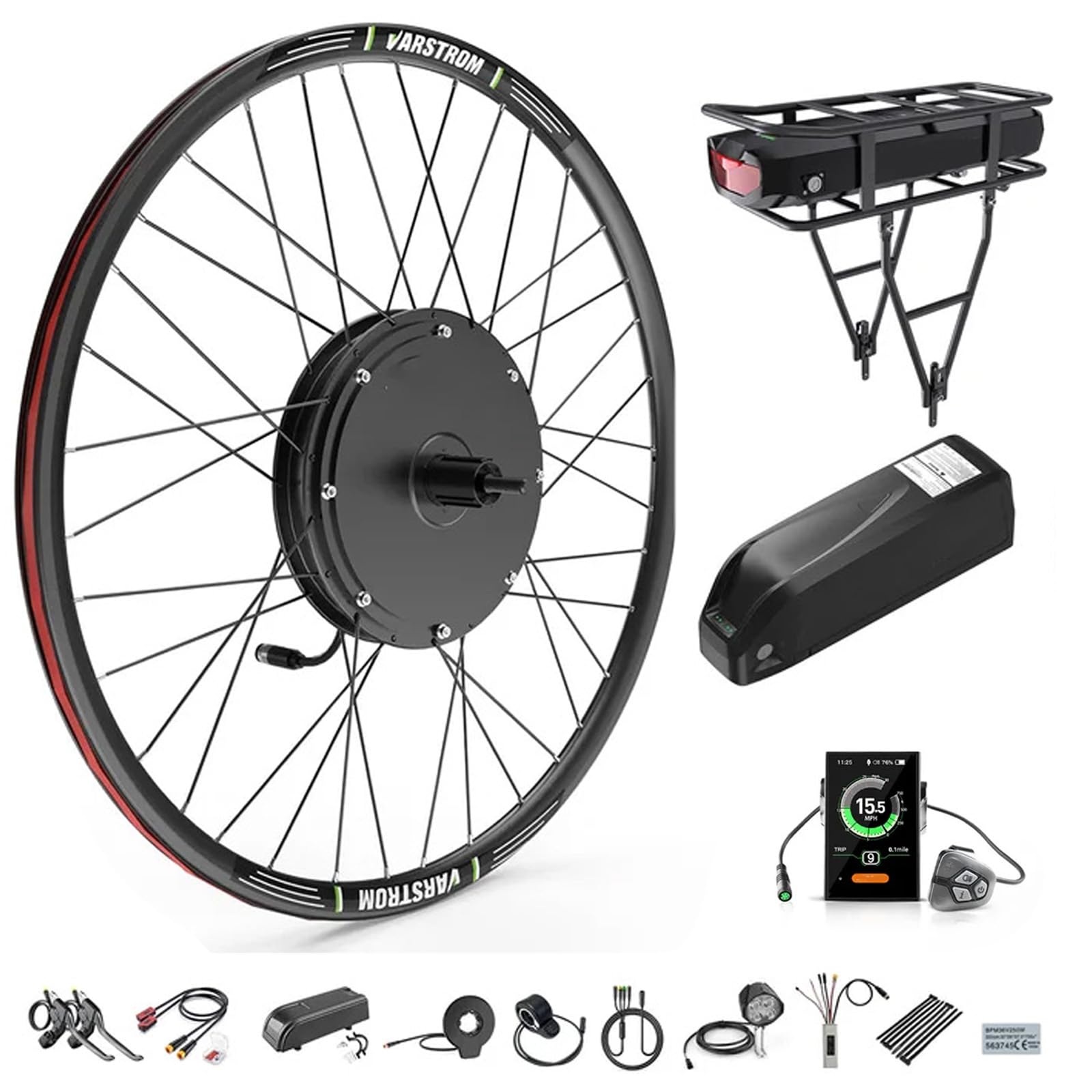 Varstrom 48V Electric Bike Conversion Kit 26" 27.5" 28" 29" 700C Front & Rear Wheel Hub Motor Set - Ebike Conversion Kit with Optional Battery Display - Bike Electric Motor Disc Brake