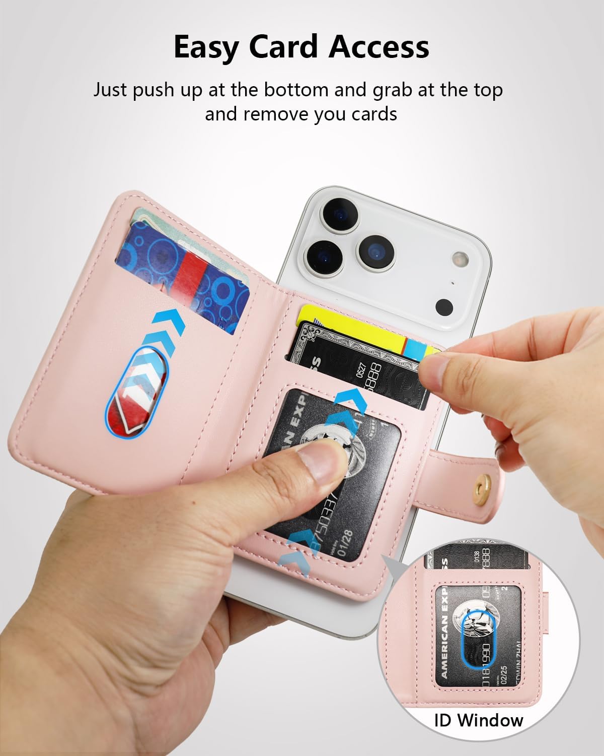 ONETOP for MagSafe Wallet, Stick-On Phone Wallet for Back, Strong Magnetic Wallet with 5 Card Slots for iPhone 17/16/15/14/13/12 Series, PU Leather RFID Blocking 12 Cards Holder Phone Stand (Pink)