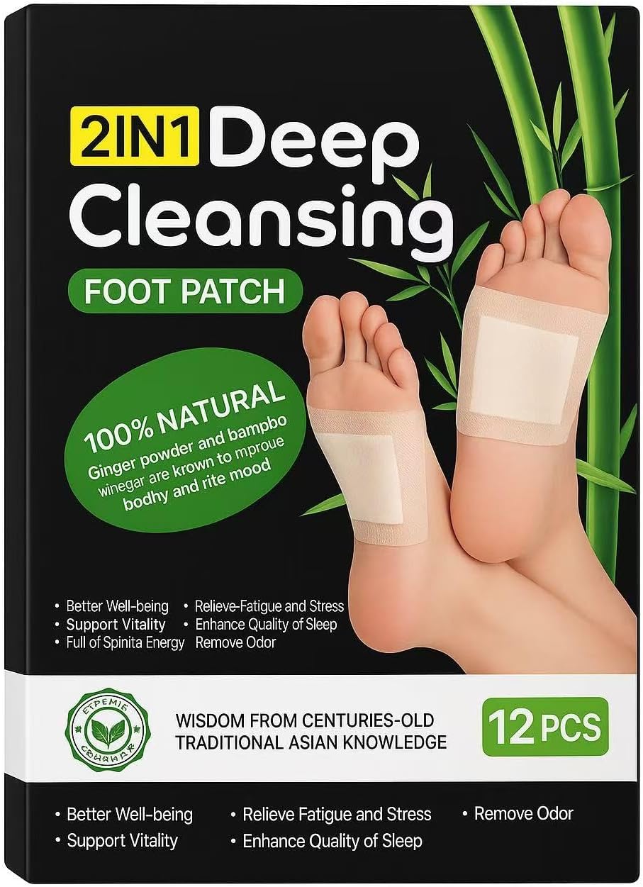 2-in-1 Natural Foot Pads – Bamboo Vinegar & Ginger – Relaxing Foot Patches for Overnight Use – Refreshing & Soothing – Improves Comfort & Wellness – 12 Pads