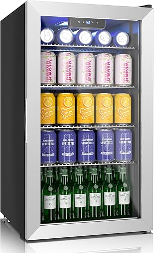 Refrigerador y enfriador de bebidas de 17 pulgadas, mini refrigerador de bebidas de 116 latas con puerta de vidrio reversible para refrescos,