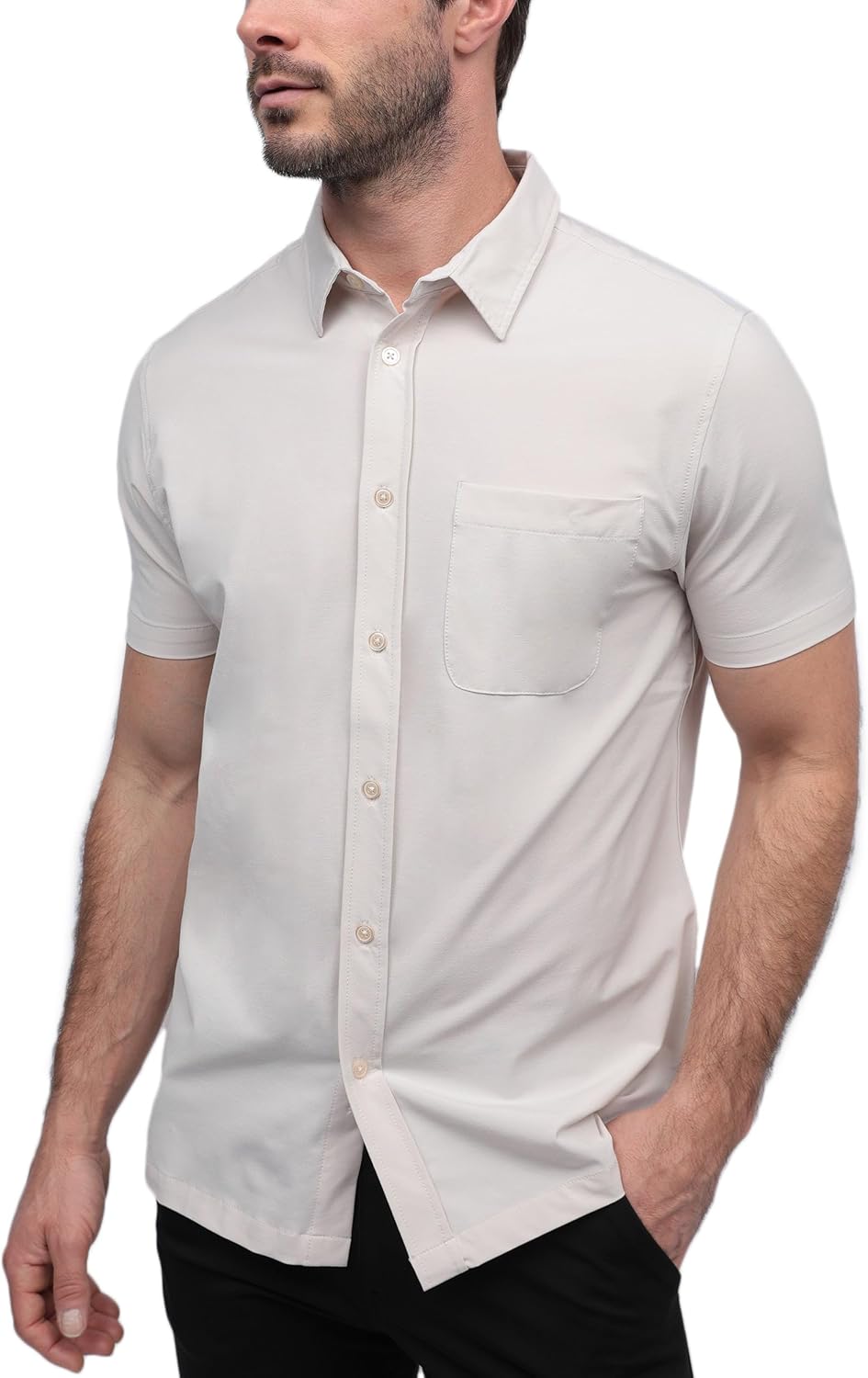 INTO THE AM Short Sleeve Button Down Shirts for Men S - 4XL Slim Fit Stretch Mens Button Up Shirt Business Casual Dress Shirt