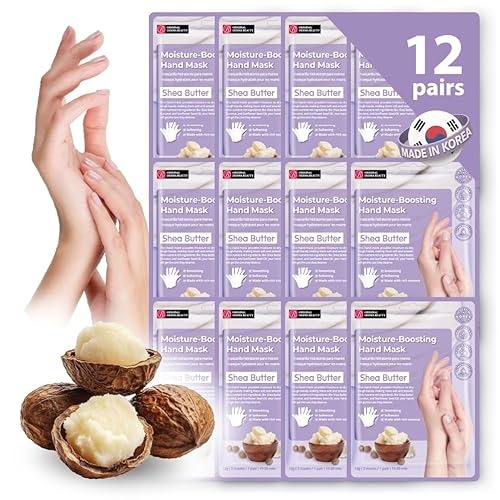 Innerest 12 Pairs Original Derma Beauty Hand Mask Bulk Moisturizing Hand Gloves for Dry Hands Nail Care Essential (Shea Butter)