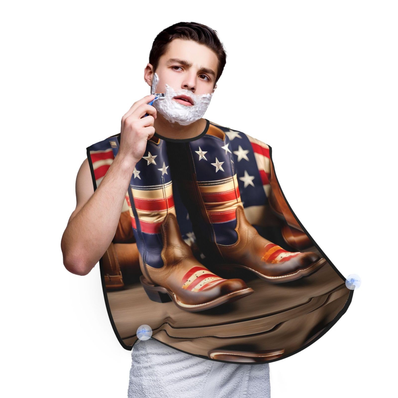 YQxwJL American Flag With Cowboy Boots Print Beard Bib Apron, Shaving Apron For Dad, Men'S Hair Catcher For Shaving Best Gifts For Dad
