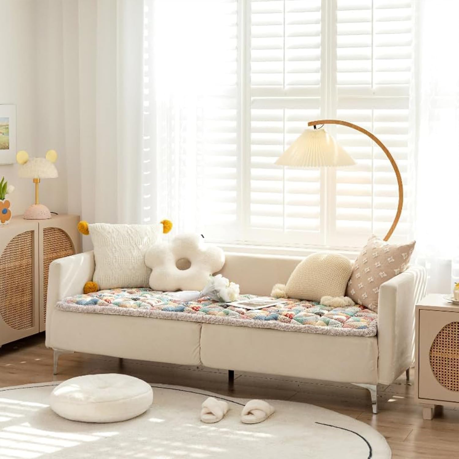 Couch Cotton Quilted Non-Slip Couch Covers Sofa Slipcover Cotton Protective Couch Cover Bay Window Cushion Seat