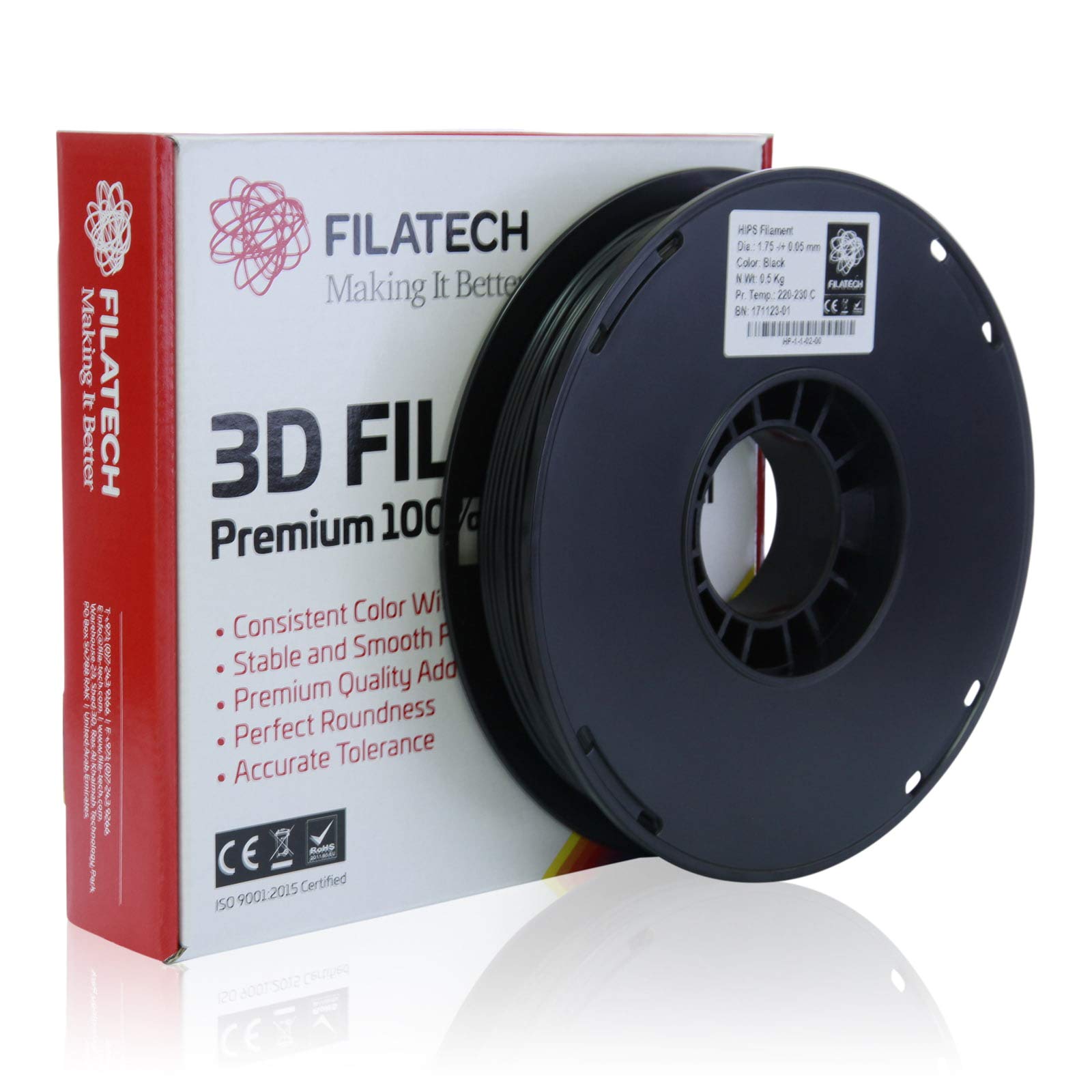HIPS Filament, Black, 1.75mm, 0.5KG, Made in UAE