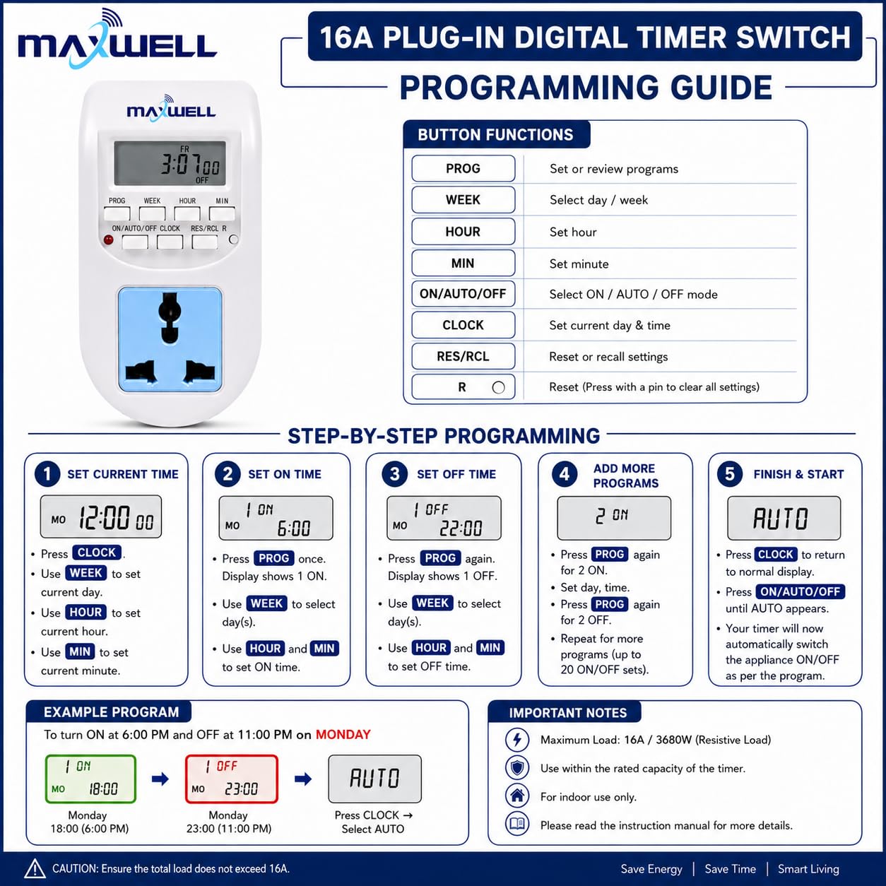 Maxwell 230V 24x7 Energy Saving Socket PlugType Digital Programmable Timer — Amazon image 3