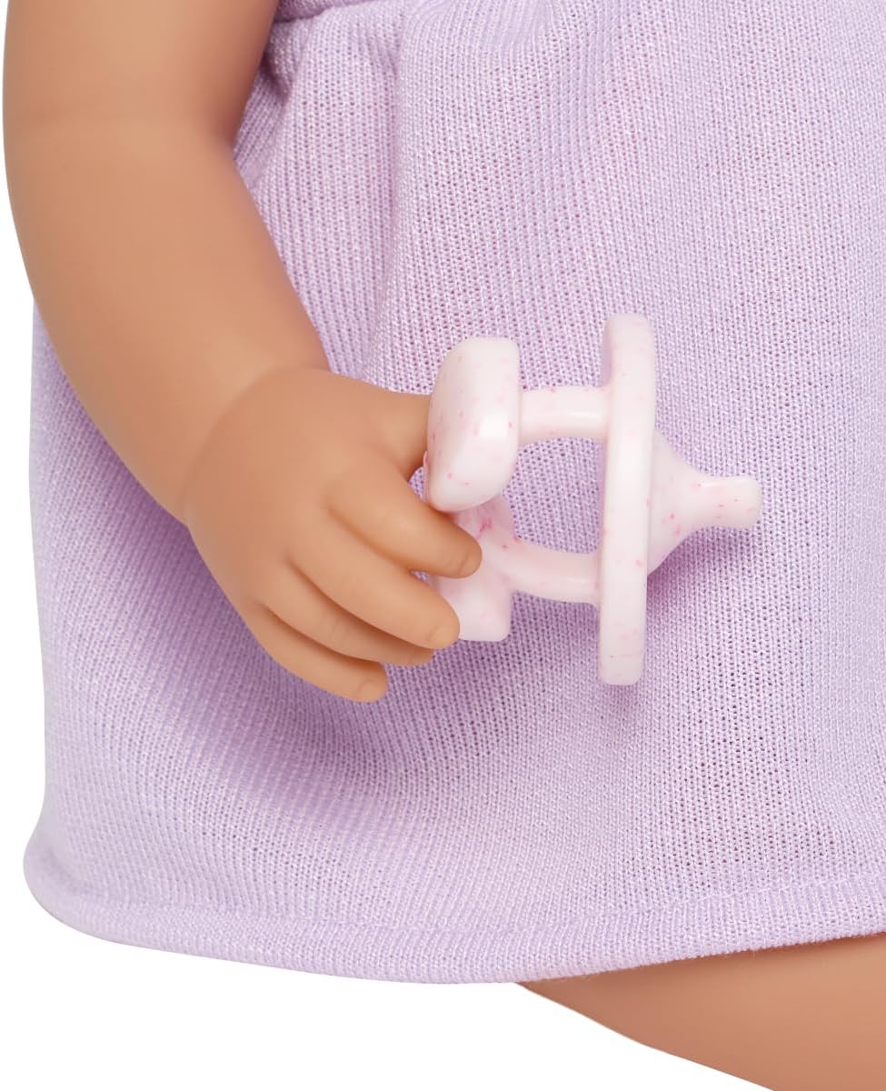 LullaBaby - Baby Doll - Lilac Dress - 14-Inch Realistic Baby Doll - Blue Eyes & Huggable Soft Body - Lilac Dress & Bow Headband - Pretend Play - Toy for Kids 2 Years +