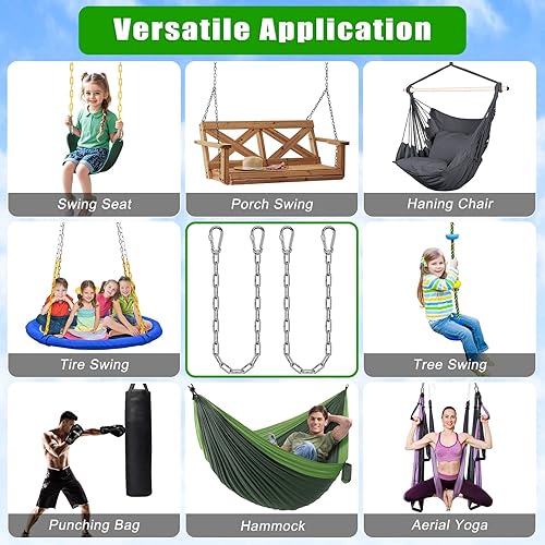 Miniatura 5 de 2 cadenas colgantes de acero inoxidable de 40 pulgadas (3.3 pies) con 4 mosquetones, cadena de extensión de cadena oscilante de 1000 libras con