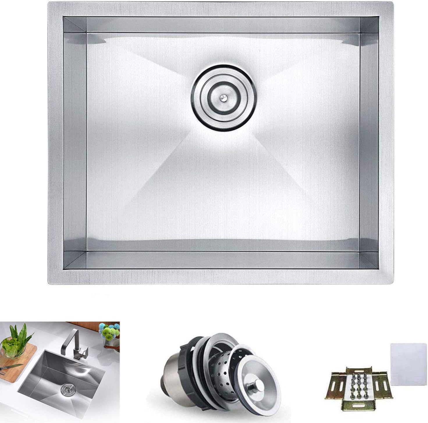 ORLANDO -22x18x9 Undermount Single Bowl Kitchen Sink Zero Radius Bar Prep Sink Stainless Steel