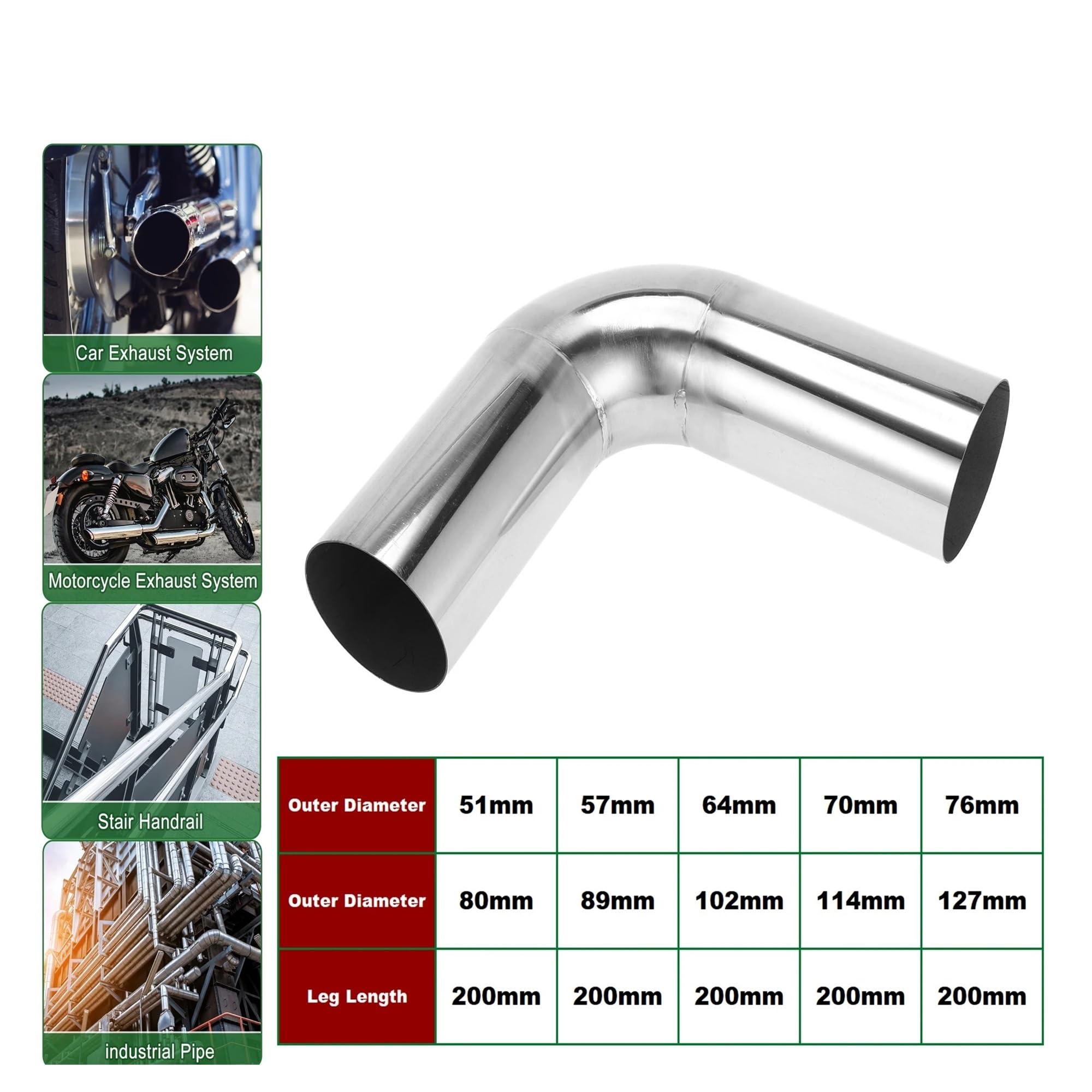 Terminale Scarico Tubo Scarico Con Mandrino 90 Gradi Modificato Per Auto Fai Da Te Tubazioni In Acciaio Inossidabile 304 200mm Lungo 51mm-127mm OD Silenziatore(51mm OD 200mm Long)