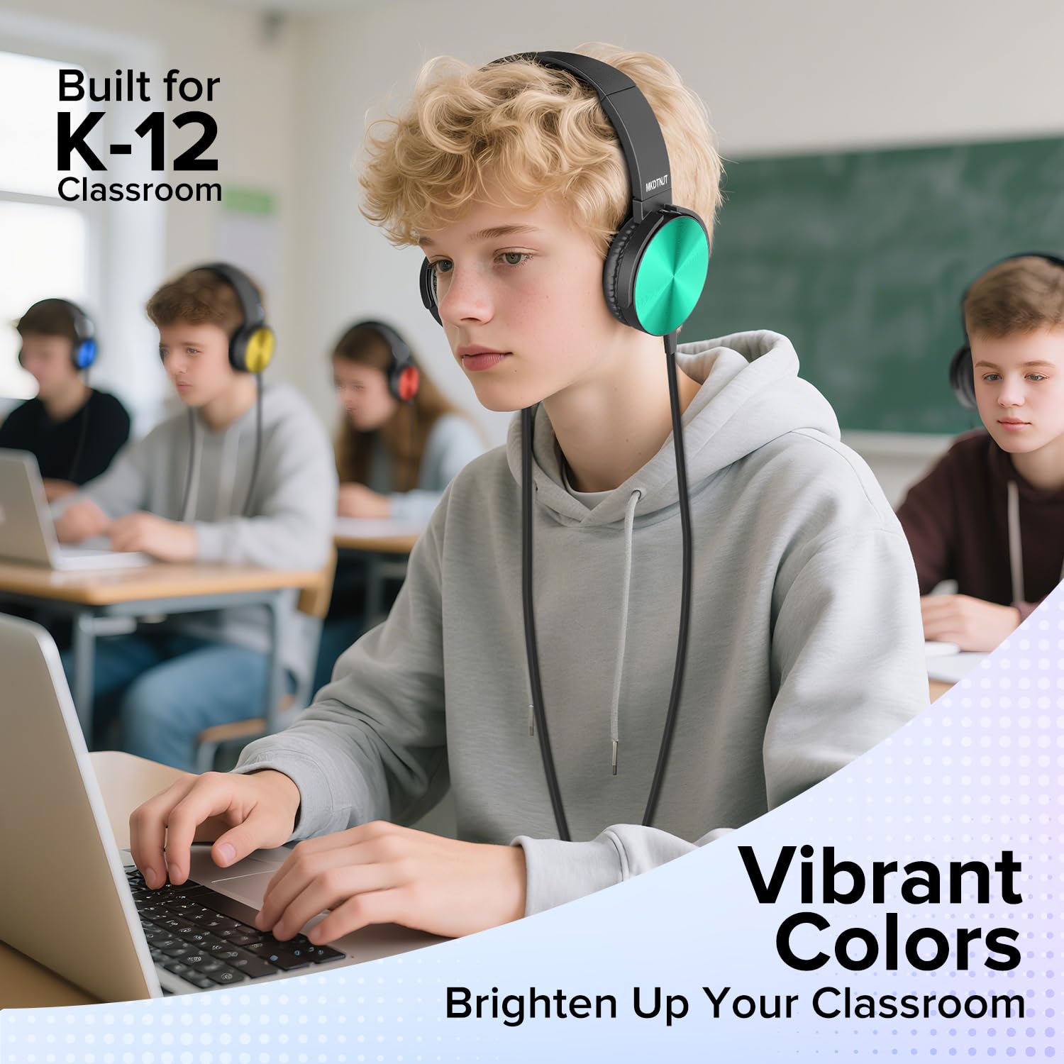 Cuffie per aule scolastiche, confezione da 10 cuffie per bambini e scuole, all'ingrosso, resistenti, set di auricolari per studenti, bambini, ragazzi, ragazze e adulti (HTC004, colorate)