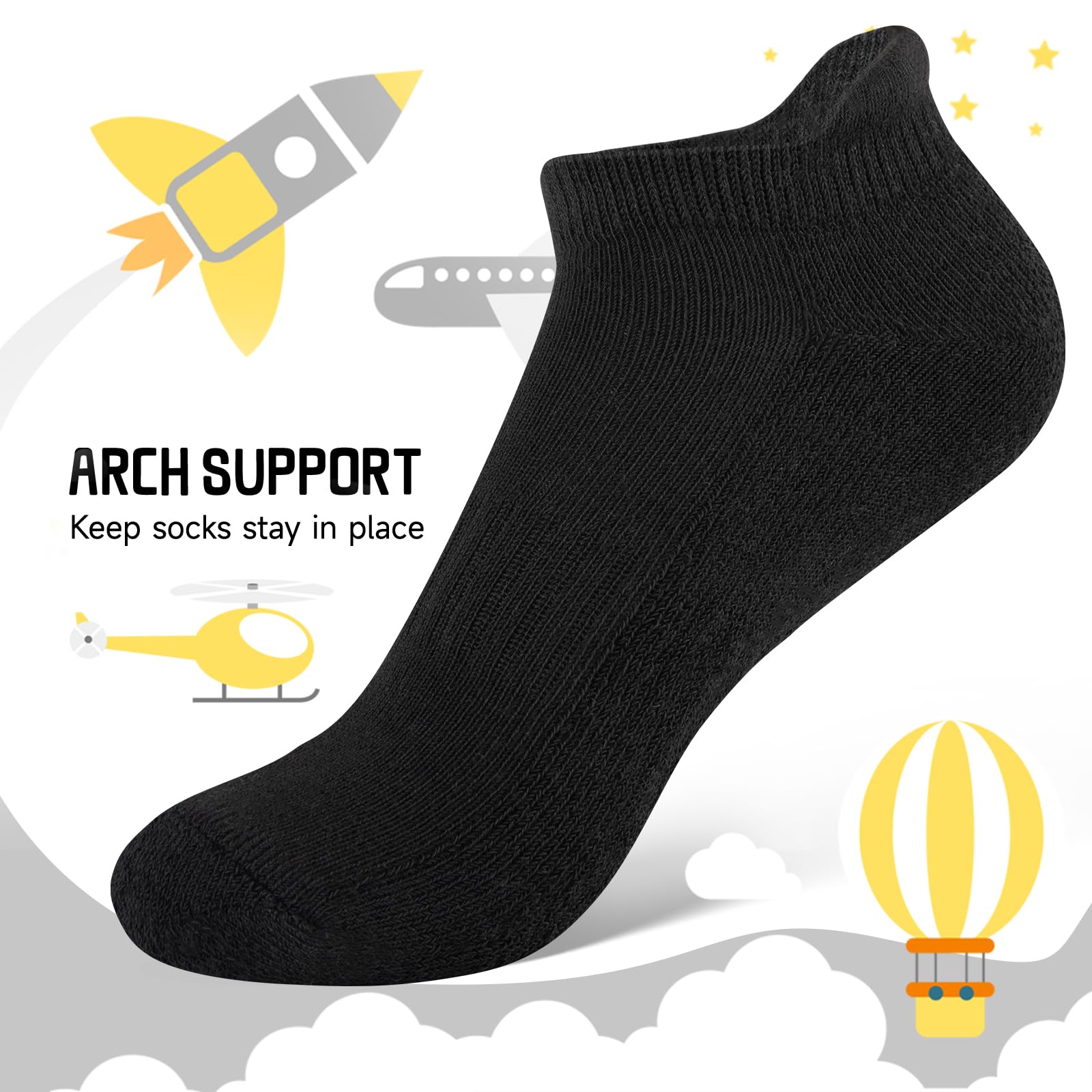 Comfoex 16 pares de calcetines acolchados atléticos de corte bajo para niños de 4 a 6 a 8 a 10 años