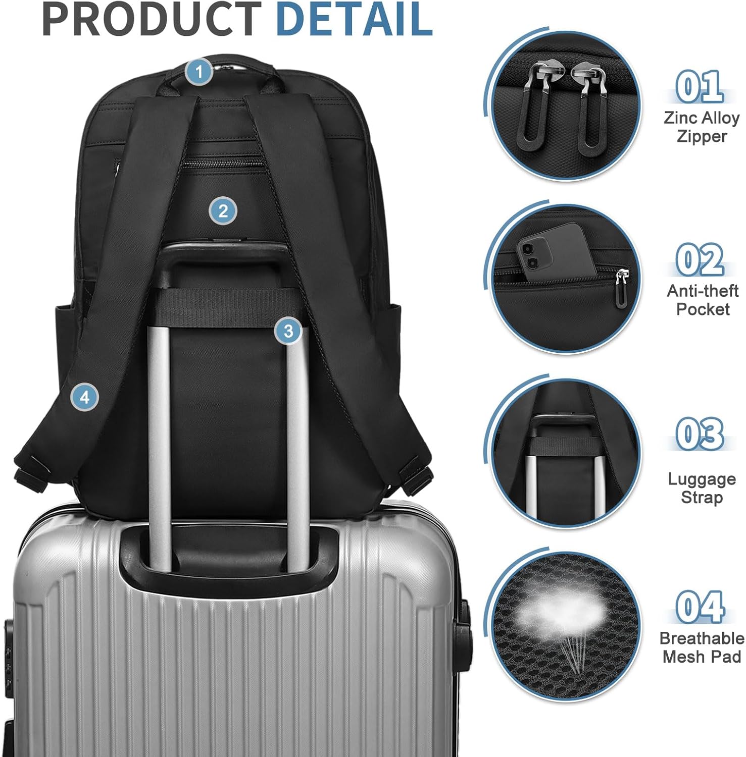 16 Inch Laptop Backpack for Men Women, Travel Backpack W/Anti-Theft Pocket, Business Backpack Lightweight Water-Resistant TSA Approved for Work College, Soft Black