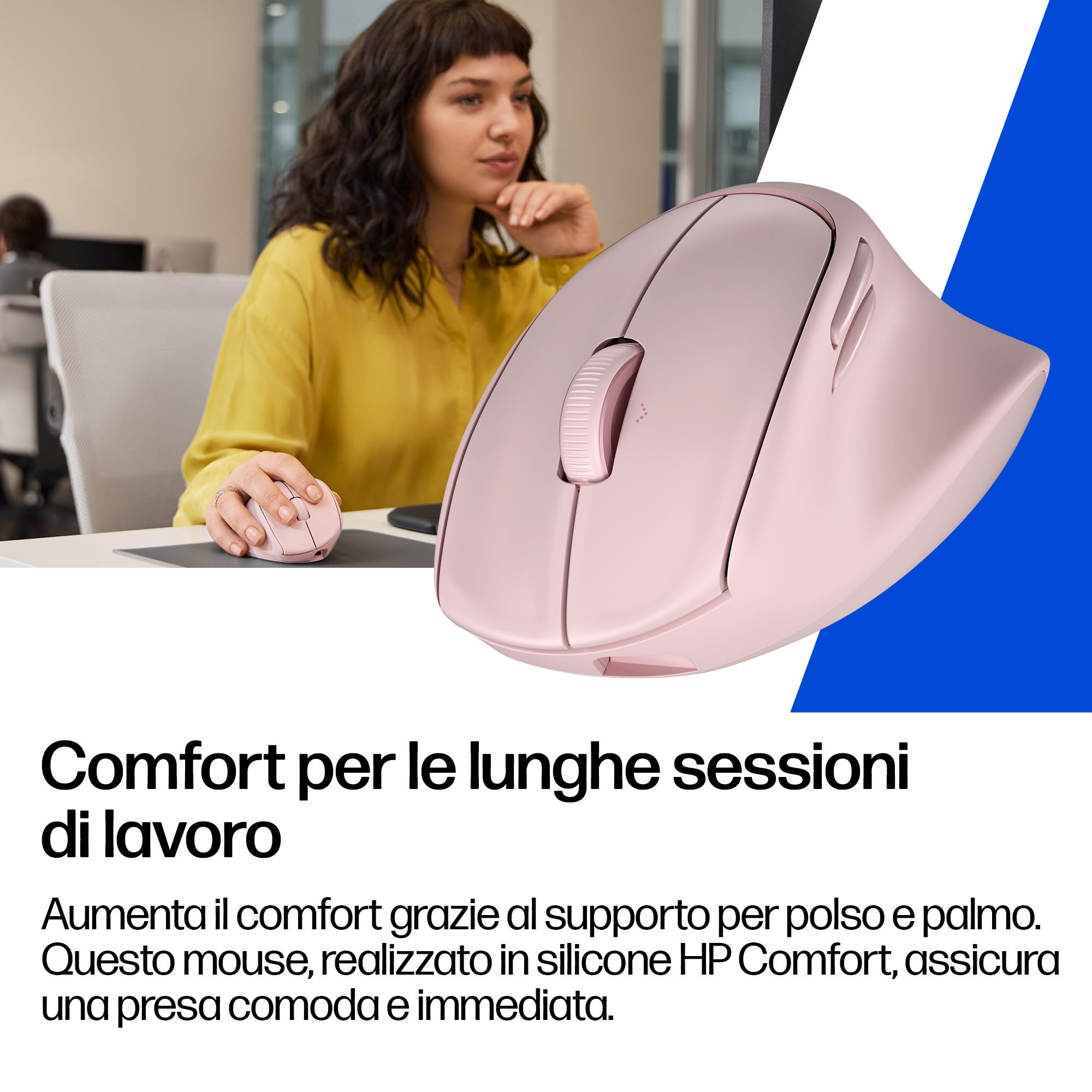 HP Tilt 720M, Mouse Wireless Ergonomico, Bluetooth, Rosa | Inclinazione Semi-Verticale a 21°, Ricarica Rapida, Windows, macOS, ChromeOS, iPadOS, Android