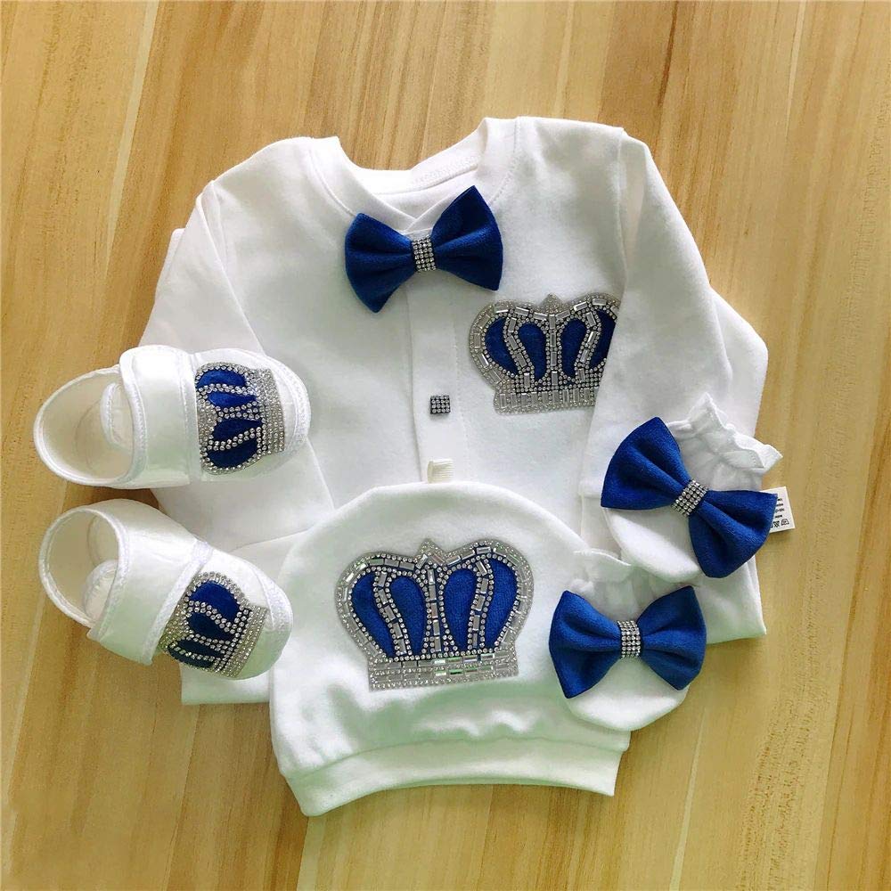 Juego de 4 piezas de pelele con patucos, guantes y gorro para bebé, con cristales brillantes, turquesa, 0- 3 meses