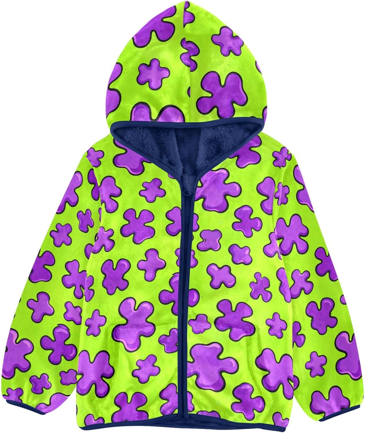 Neon Green and Purple Puzzle Shape Light Jackets Toddler Outerwear Jackets Navy Blue Baby Hoodie for Boys