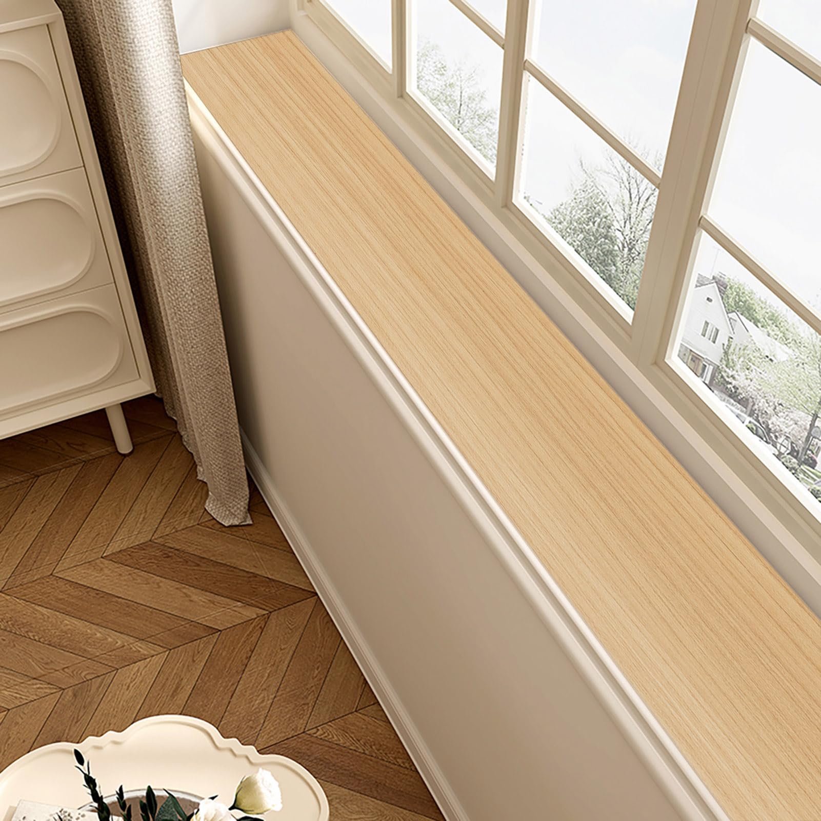 Alfombrilla de PVC imitación madera para alféizar de ventana protector polvo lavable