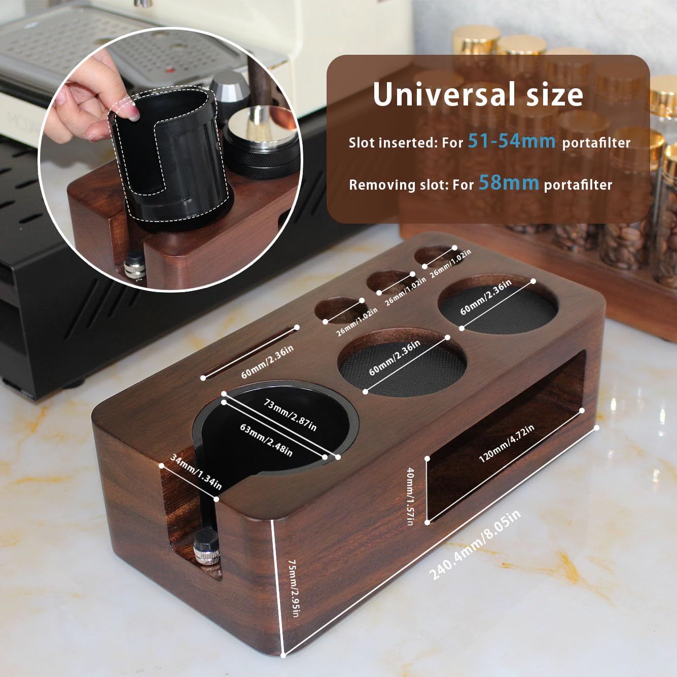 Station De Tassage Expresso Avec Boîte à Frapper - Compatible Tamper 51 à 58 Mm - Base Antidérapante, Rangement 8 Outils - ABS Noir/blanc