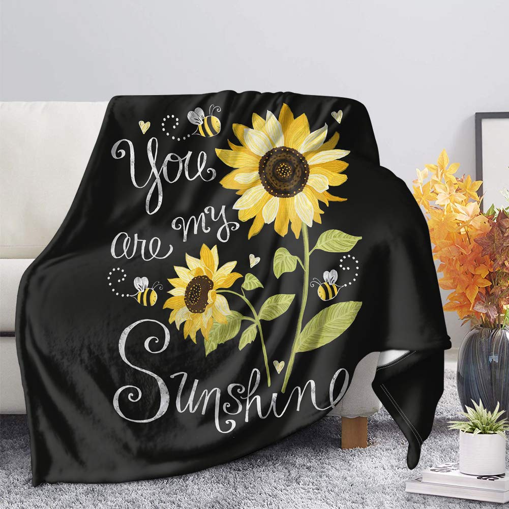Binienty You Are My Sunshine Sunflower Print Flannel Fleece Throw Blanket, Ultra Soft Cozy Blanket for Bed Sofa Couch Office Camping — image 1