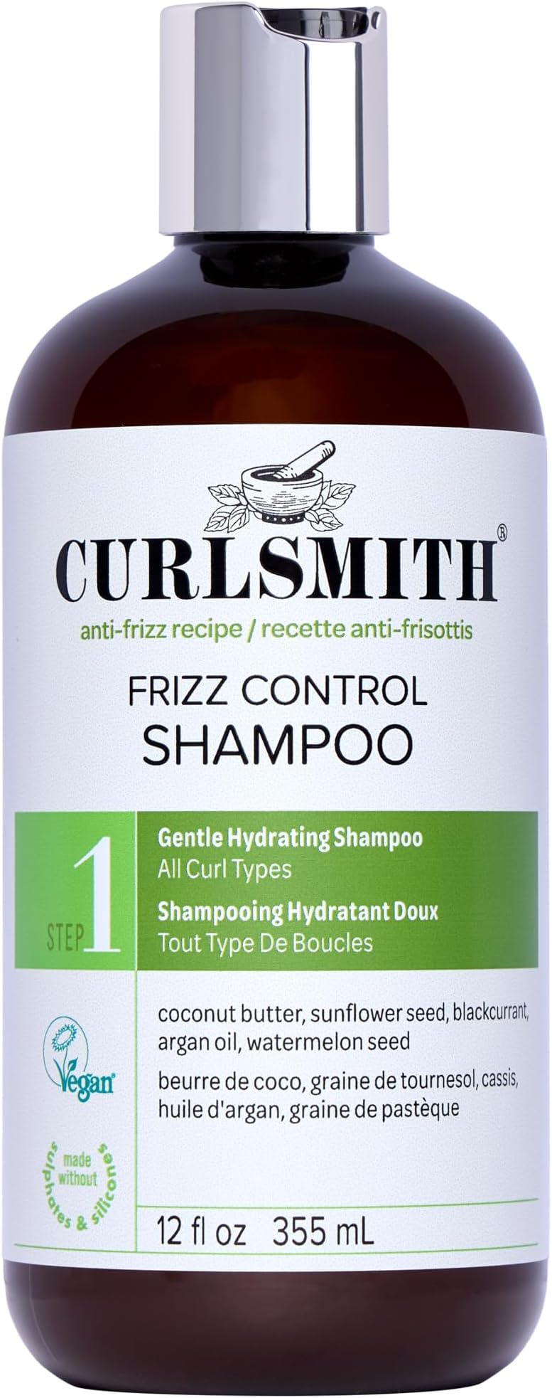Frizz Control Cleanser, Gentle Hydrating Hair Shampoo, for All Curl Types, Long Lasting Frizz Control, Vegan (355ml/12 fl oz)