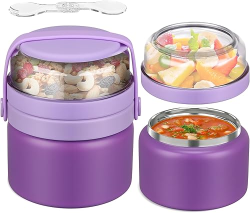 Tarro de comida 2 en 1 con doble aislamiento térmico de sopa de 8 onzas con contenedor de aperitivos, termo para niños para comida caliente,
