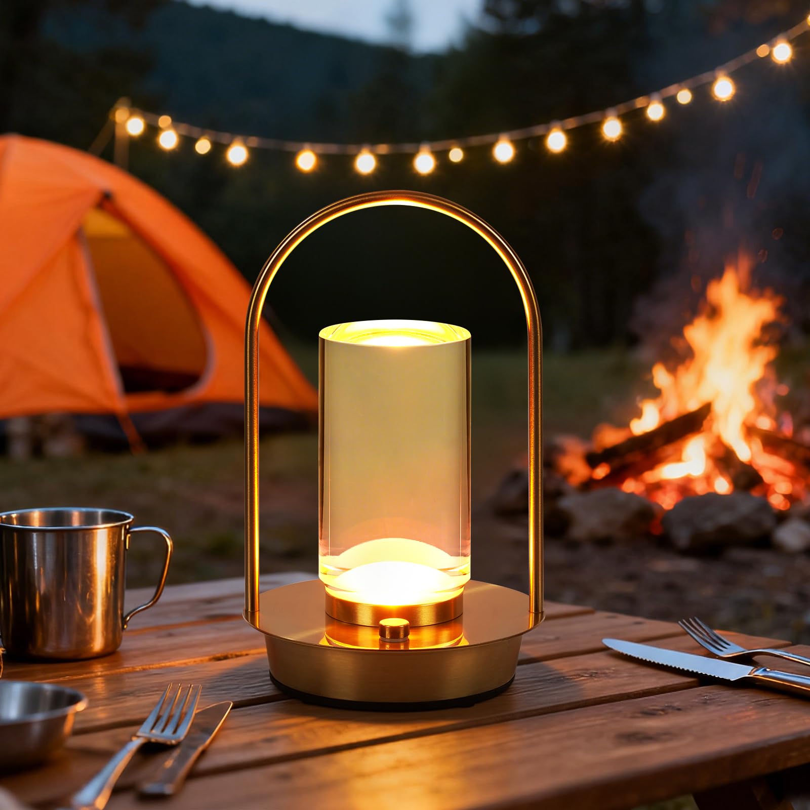Vimaz Gold Cordless Table Lamp Rechargeable,Portable Metal Table Lamps,4000Mah Crystal Lantern Table Lamp Touch Lamp,3 Color Stepless Dimming Battery Operated Lamp For Indoor Outdoor,Camping (Gold)
