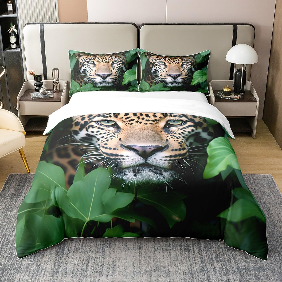 Linge de lit guépard avec housse de couette coton 220x240 style jungle